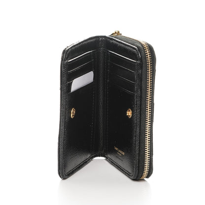 Saint Laurent Grain De Poudre Matelasse Chevron Monogram Compact Zip Around Wallet Black 5 of 7