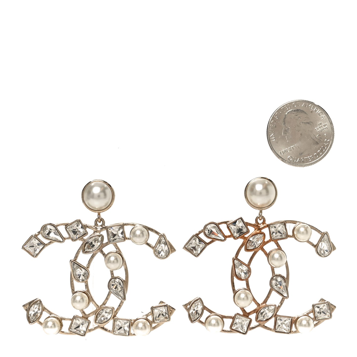 Metal Glass Pearl CC Crystal Snowfall CC Drop Earrings Light Gold