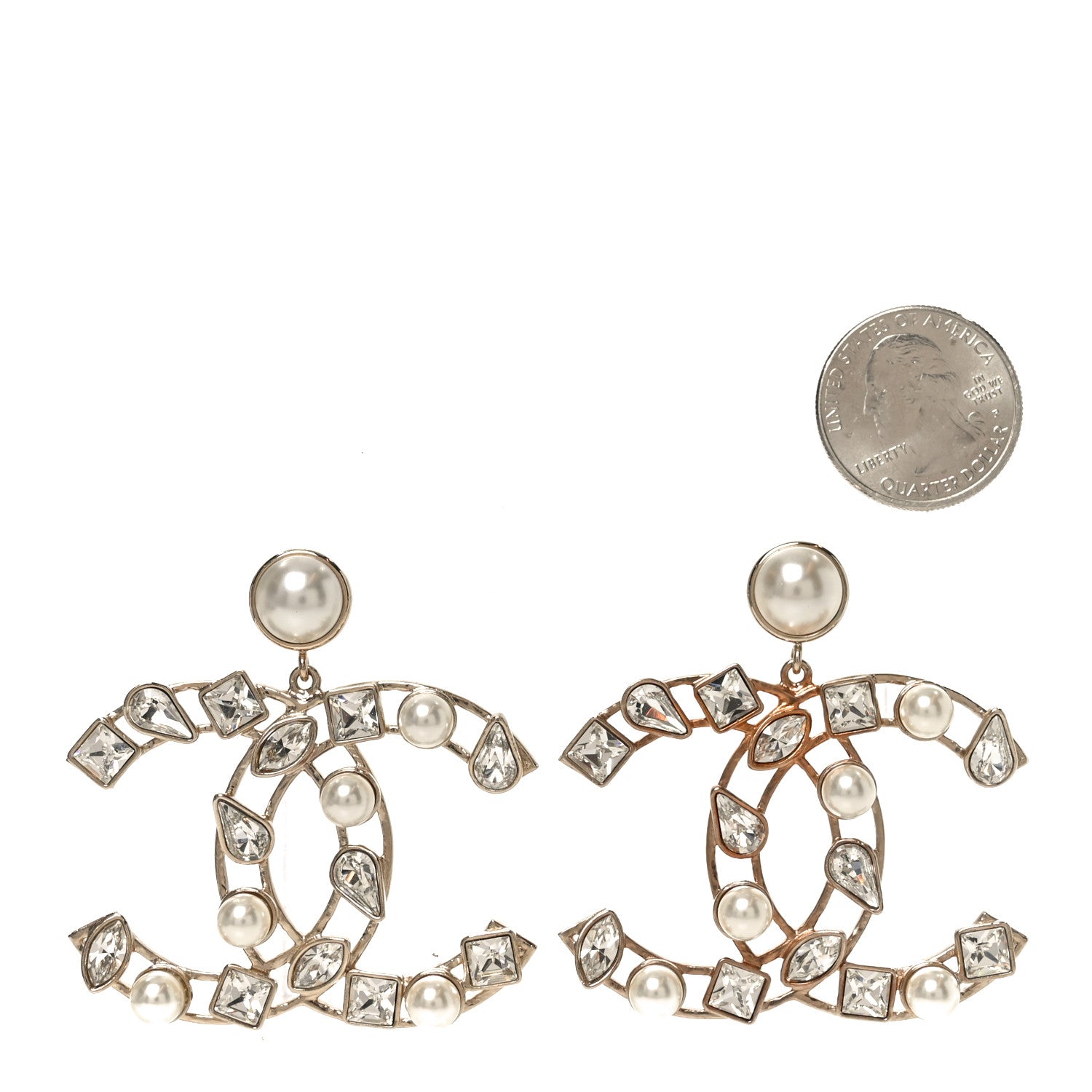 Chanel Metal Glass Pearl CC Crystal Snowfall CC Drop Earrings Light Gold 2 of 4