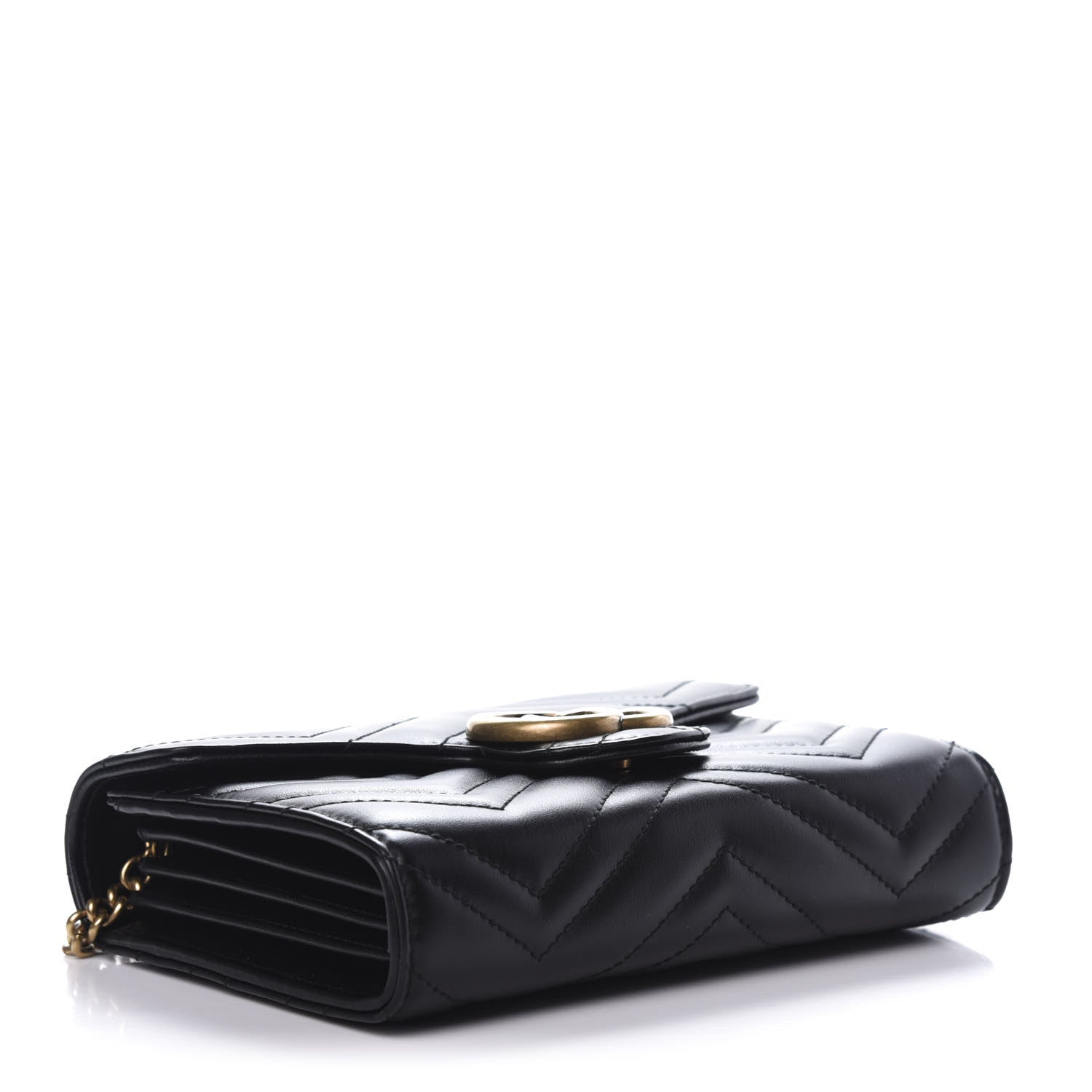 Gucci Calfskin Matelasse GG Marmont Chain Wallet Black 4 of 12