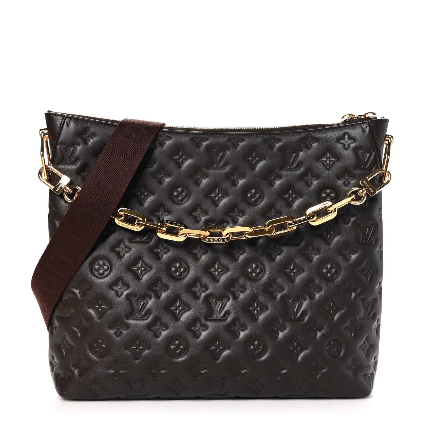 Lambskin Embossed Monogram Coussin Hobo MM Chocolat