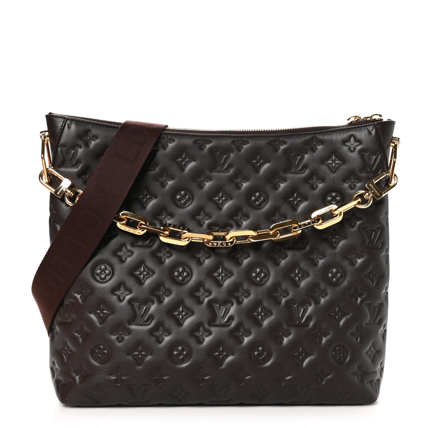 Louis Vuitton Lambskin Embossed Monogram Coussin Hobo MM Chocolat 1 of 11