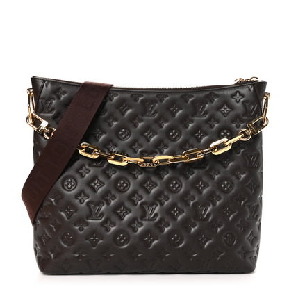 Louis Vuitton Lambskin Embossed Monogram Coussin Hobo MM Chocolat 1 of 11