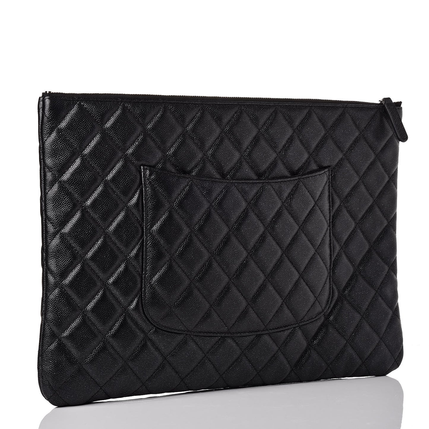 Iridescent Caviar Quilted Large Cosmetic Case Black
