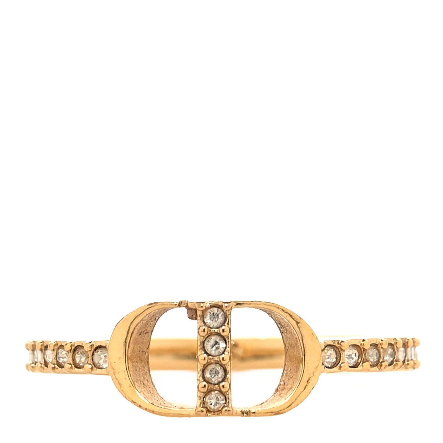 Christian Dior Metal Crystal CD Ring 50 5.25 Gold 1 of 5