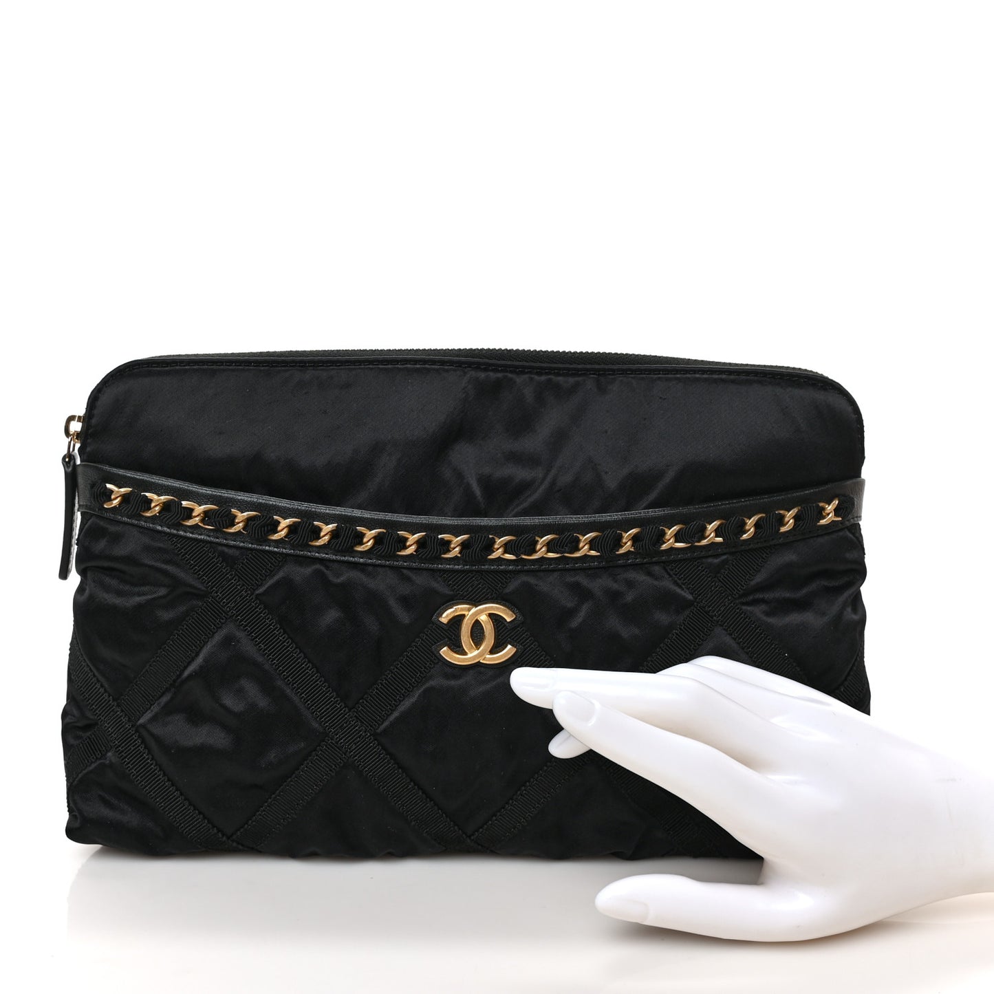 Nylon Grosgrain Large Lifestyle Pouch With Foldable Tote Black