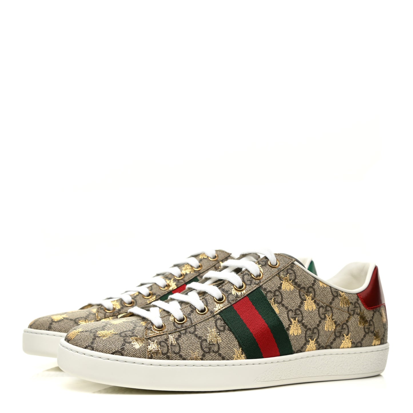 GG Supreme Monogram Bees Web Womens Ace Sneakers 41 Beige Oro Green Red