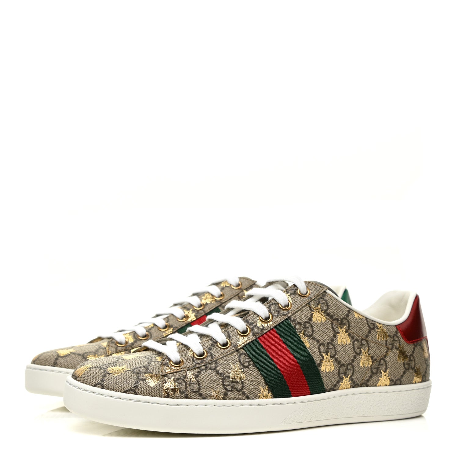 Gucci GG Supreme Monogram Bees Web Womens Ace Sneakers 41 Beige Oro Green Red 3 of 9