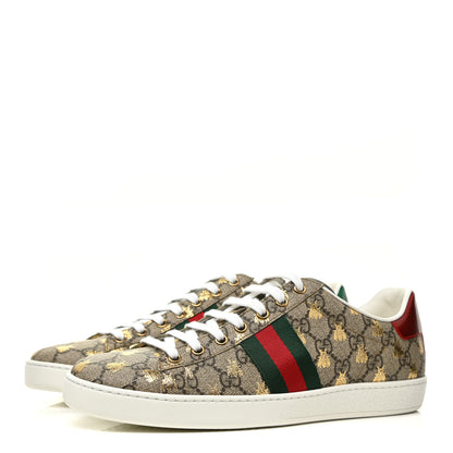 Gucci GG Supreme Monogram Bees Web Womens Ace Sneakers 41 Beige Oro Green Red 3 of 9