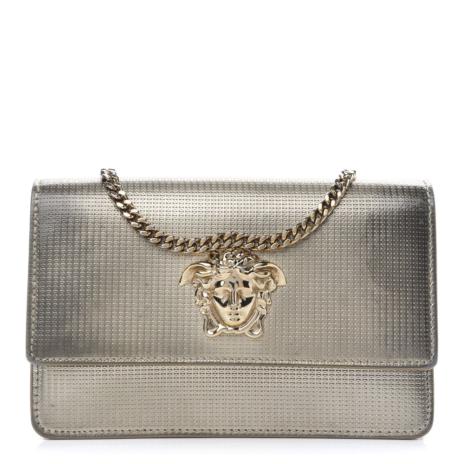 Versace Patent Embossed Medusa Evening Clutch Bag Gold 1 of 8