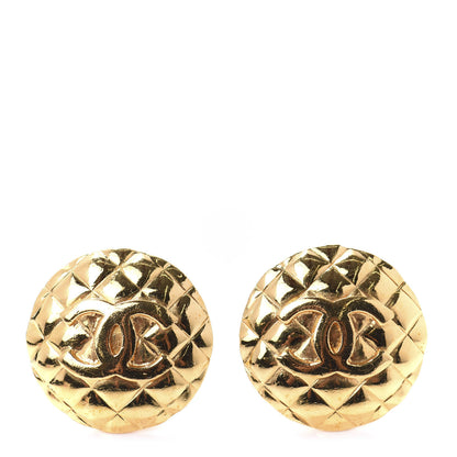 Chanel Metal Quilted CC Round Clip On Earrings Gold 1 of 5