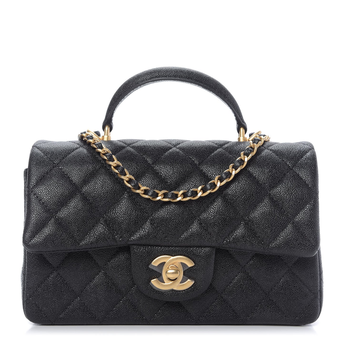 Caviar Quilted Mini Top Handle Rectangular Flap Black