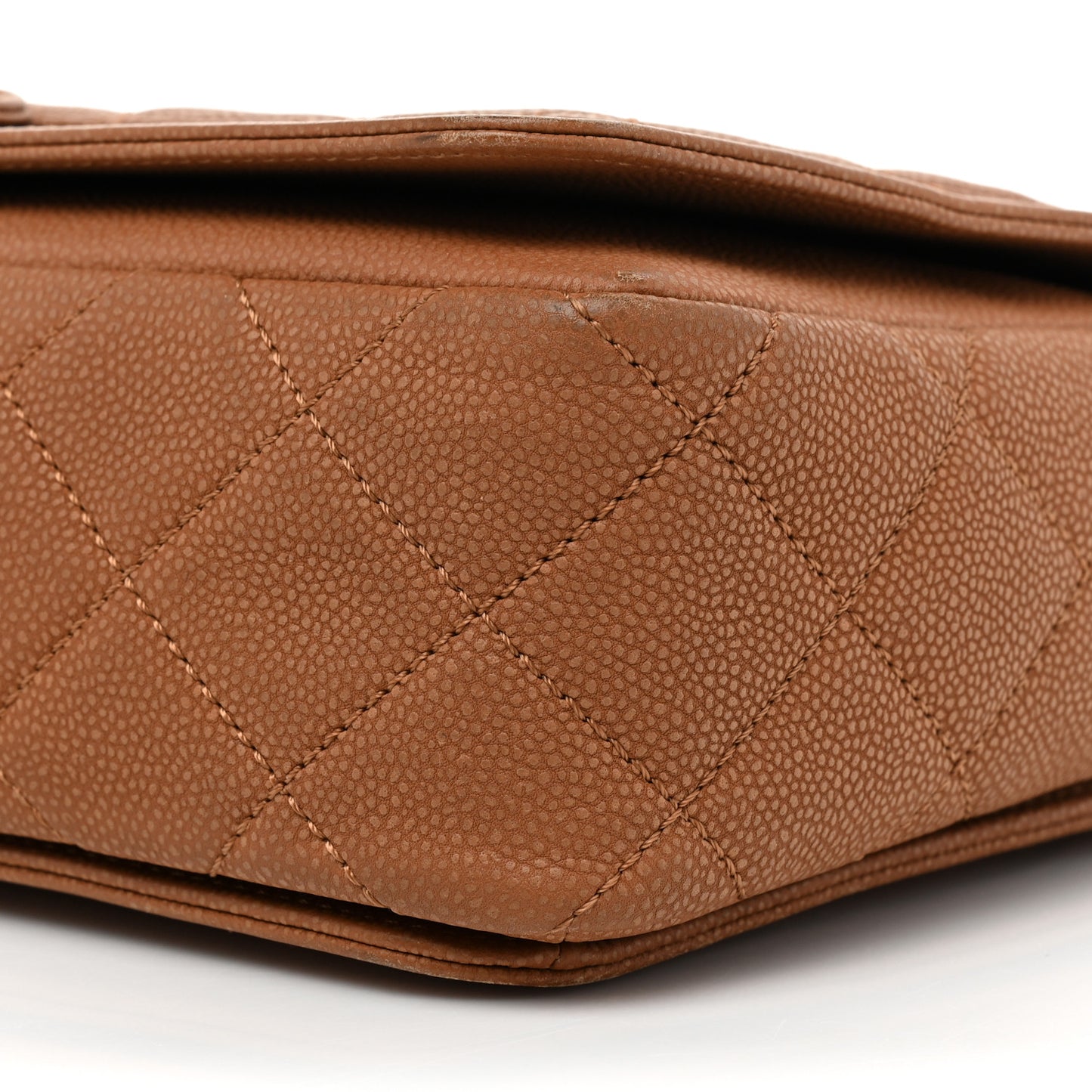 Washed Caviar Quilted Large Turn Around Ligne Flap Camel