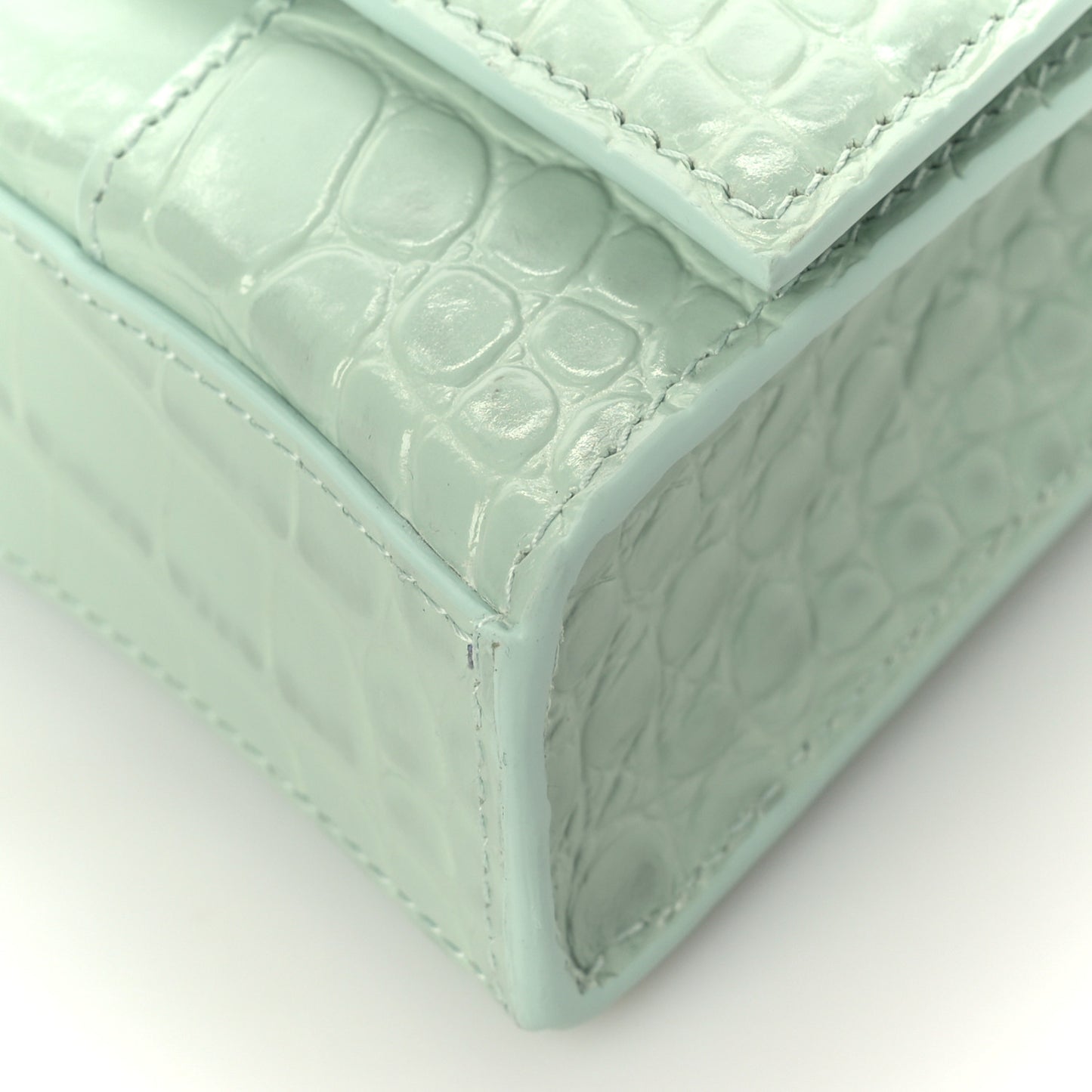 Shiny Calfskin Crocodile Embossed Hourglass Chain Bag Light Green