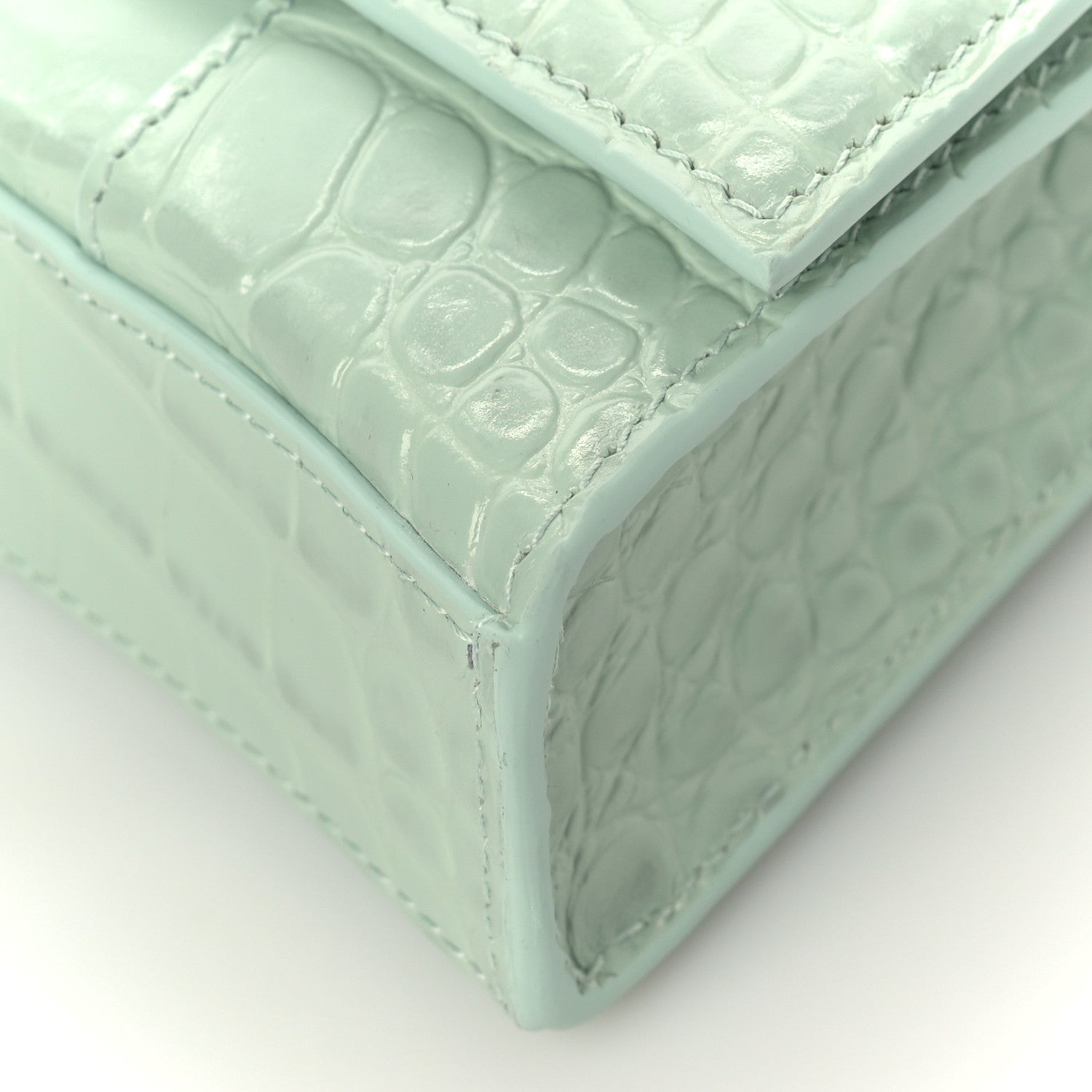 Balenciaga Shiny Calfskin Crocodile Embossed Hourglass Chain Bag Light Green 7 of 7