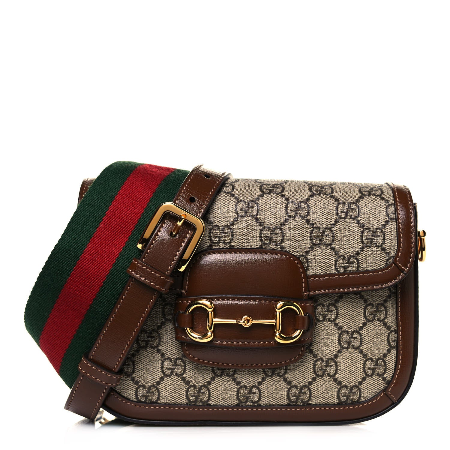 Gucci GG Supreme Monogram Web Mini Horsebit 1955 Shoulder Bag Beige Brown Sugar 1 of 13