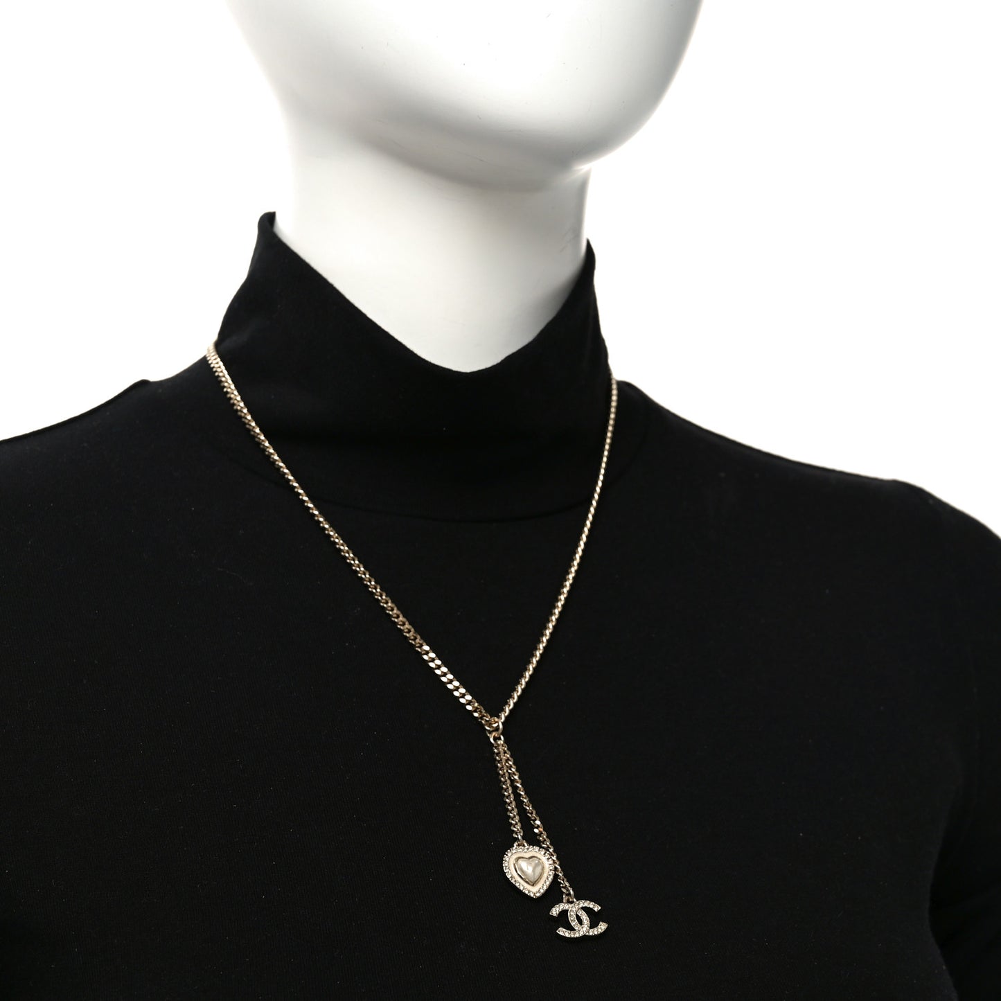 Pearl Crystal CC Heart Necklace Gold Pearly White