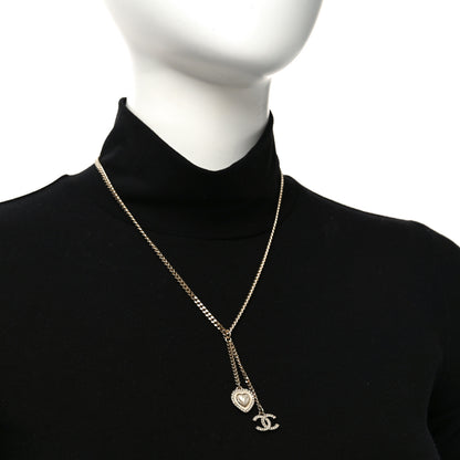 Chanel Pearl Crystal CC Heart Necklace Gold Pearly White 2 of 5
