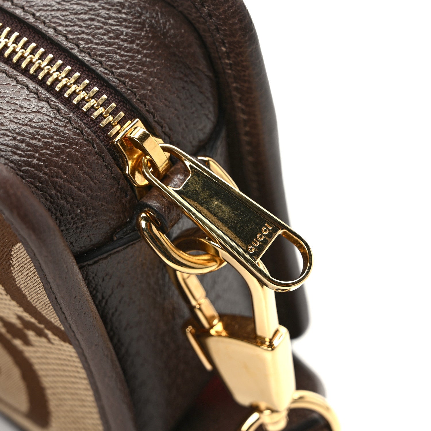 Gucci Monogram Jumbo GG Textured Dollar Calfskin Web Mini Crossbody Bag Camel Ebony New Acero 14 of 16