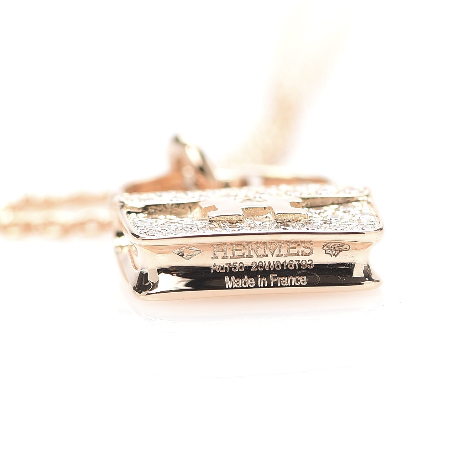 Hermes 18K Rose Gold Diamond Constance Amulette Pendant Necklace 5 of 6