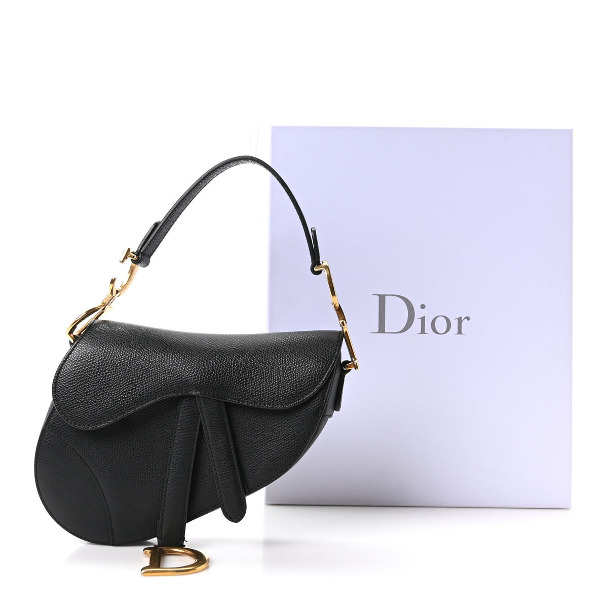 Grained Calfskin Mini Saddle Bag Black