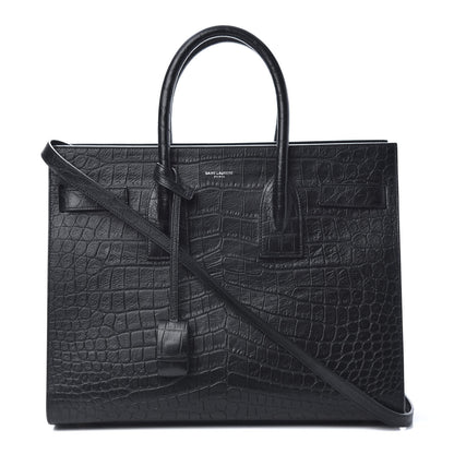 Saint Laurent Calfskin Crocodile Embossed Small Sac de Jour Black 1 of 12
