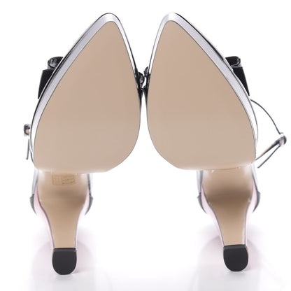Gucci Patent Crystal GG Bow Sadie Spike Ankle Strap d'Orsay Platform High Heel Pumps 36 Black 7 of 10