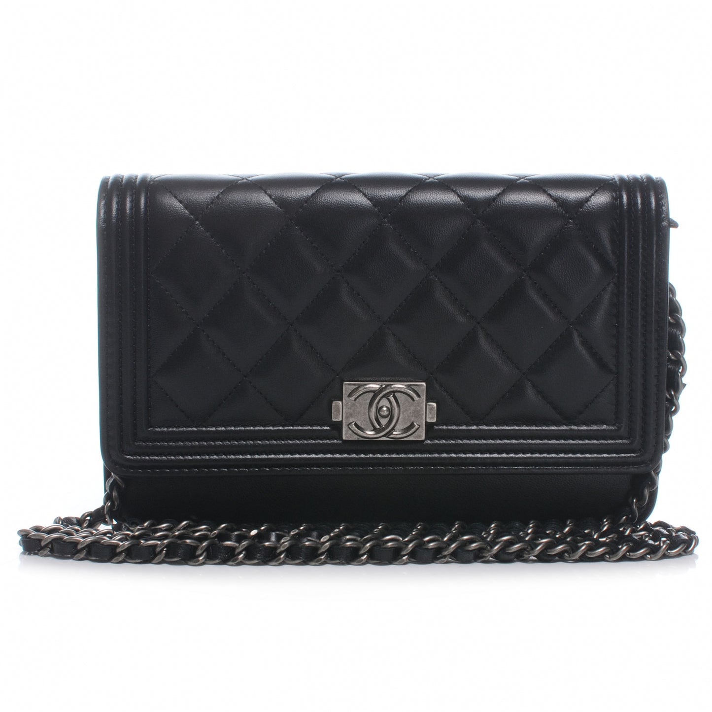 Lambskin Quilted Boy Wallet On Chain WOC Black