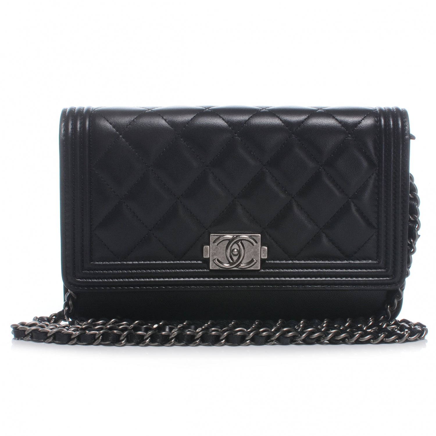 Chanel Lambskin Quilted Boy Wallet On Chain WOC Black 1 of 8
