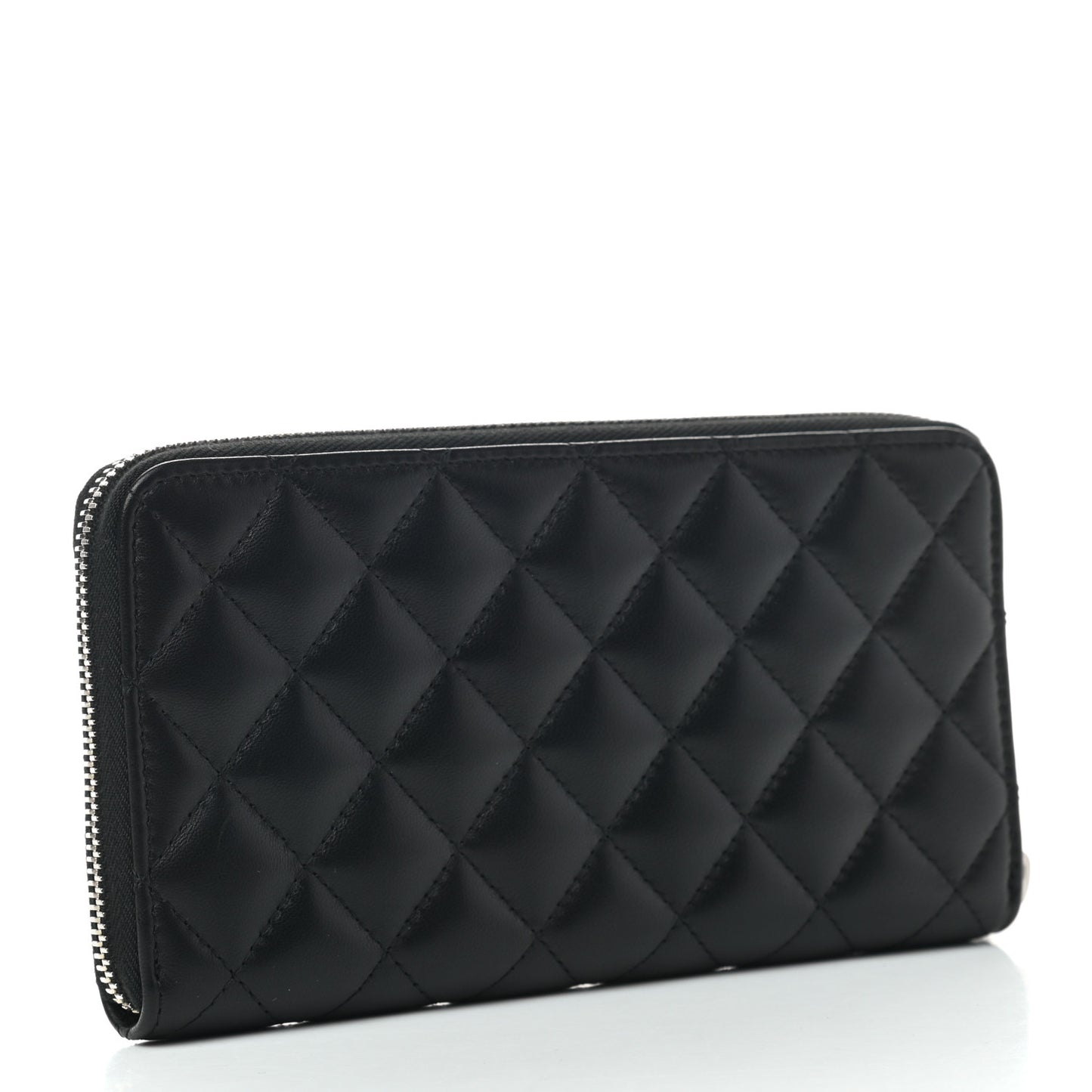 Lambskin Quilted Large Gusset Zip Around Wallet Black