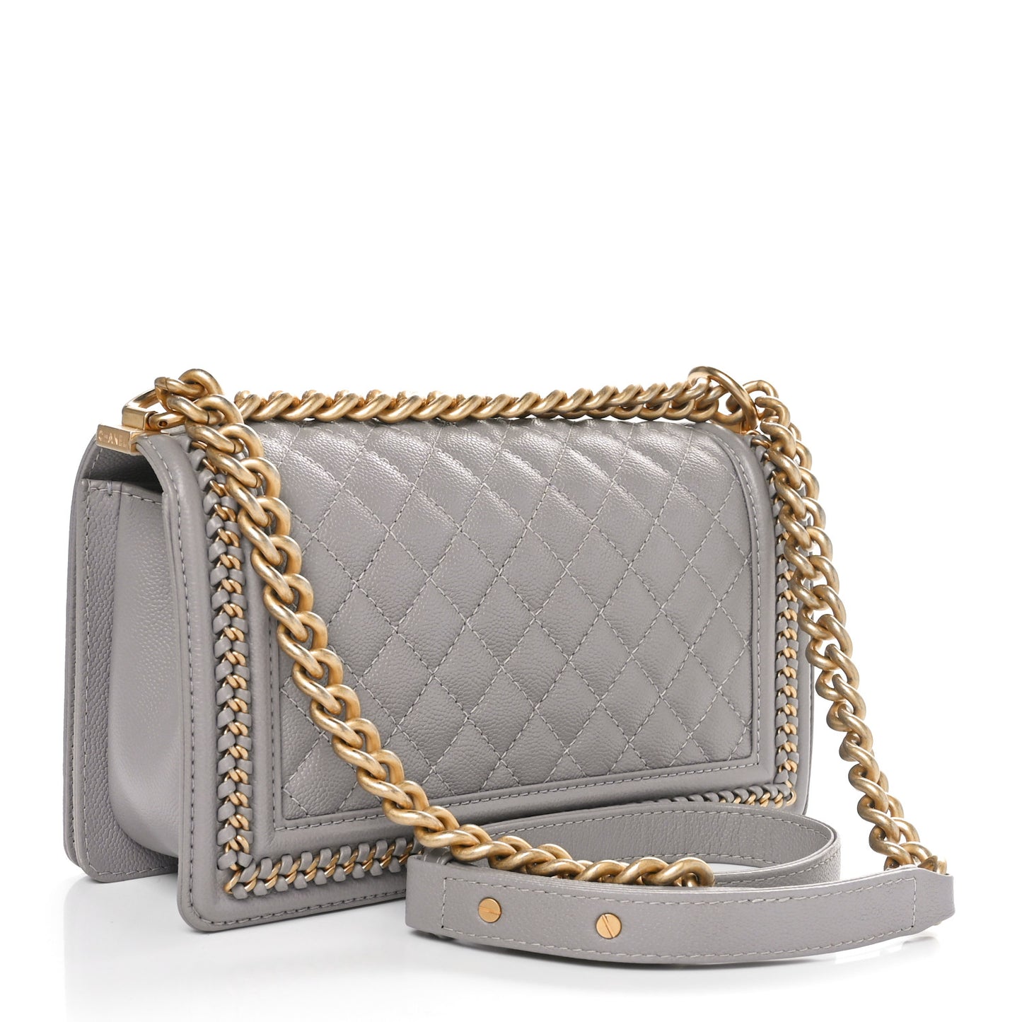 Caviar Quilted Chain Around Medium Boy Flap Grey