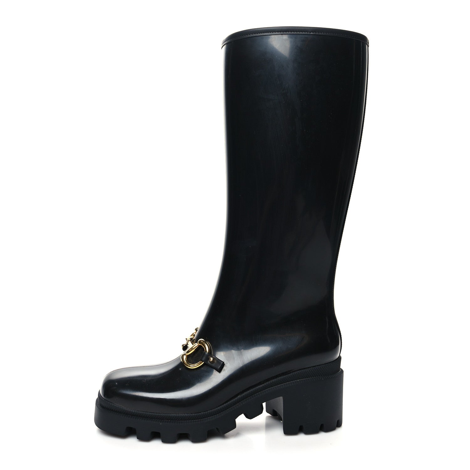 Gucci Rubber Horsebit Knee High Boots 39 Black 1 of 7
