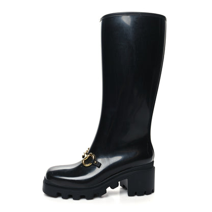 Gucci Rubber Horsebit Knee High Boots 39 Black 1 of 7
