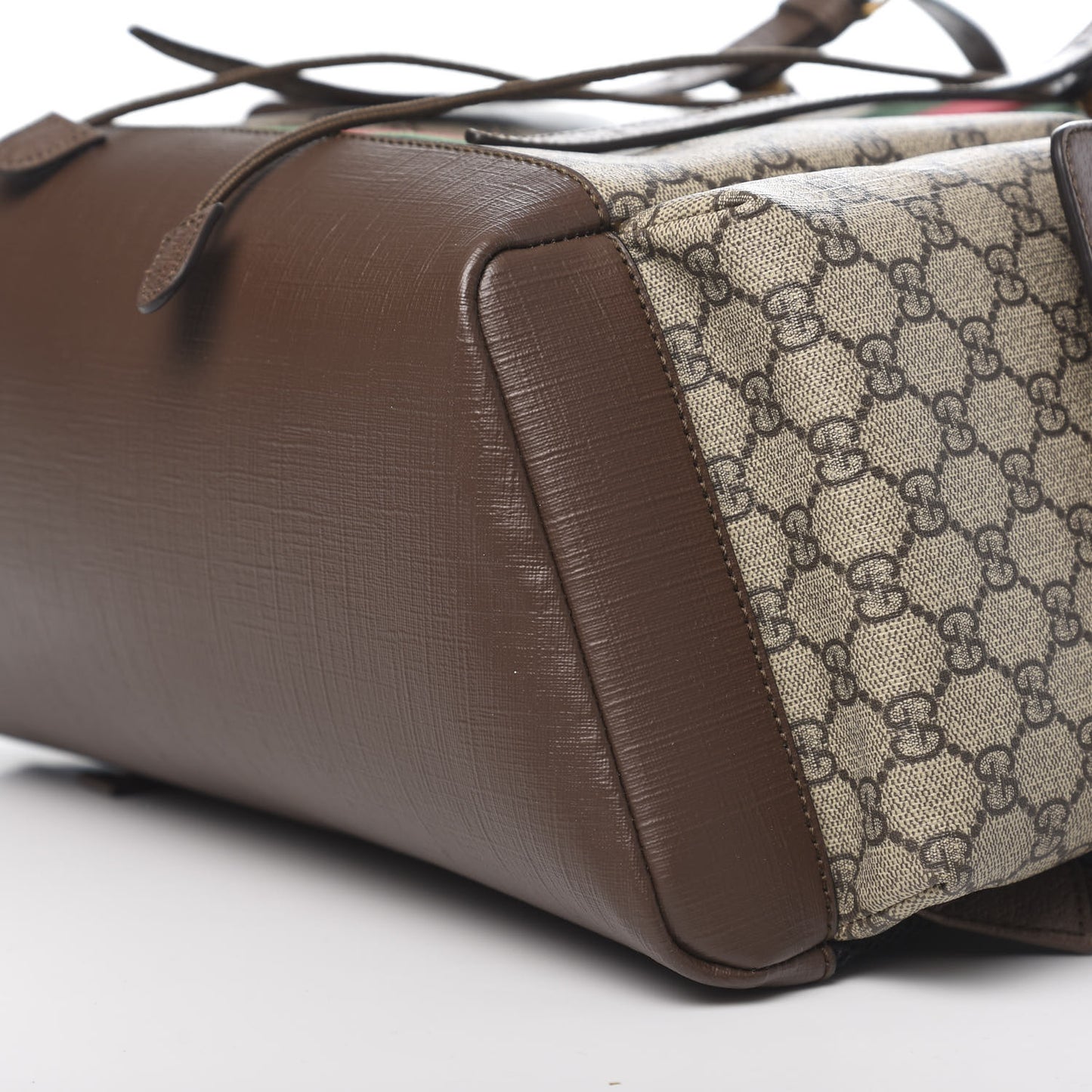 GG Supreme Monogram Medium Ophidia Double Buckle Backpack Brown