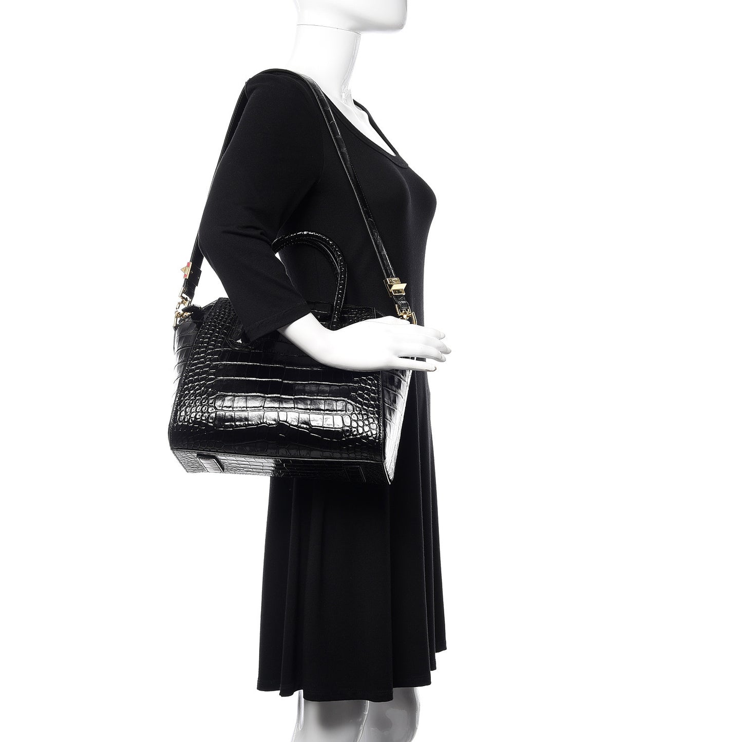 Calfskin Crocodile Embossed Small Antigona Black