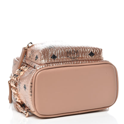 MCM Metallic Visetos Studded X-Mini Bebe Boo Backpack Champagne Gold 4 of 13