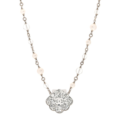 Chanel Pearl Resin Glitter CC Shell Necklace Silver 1 of 5