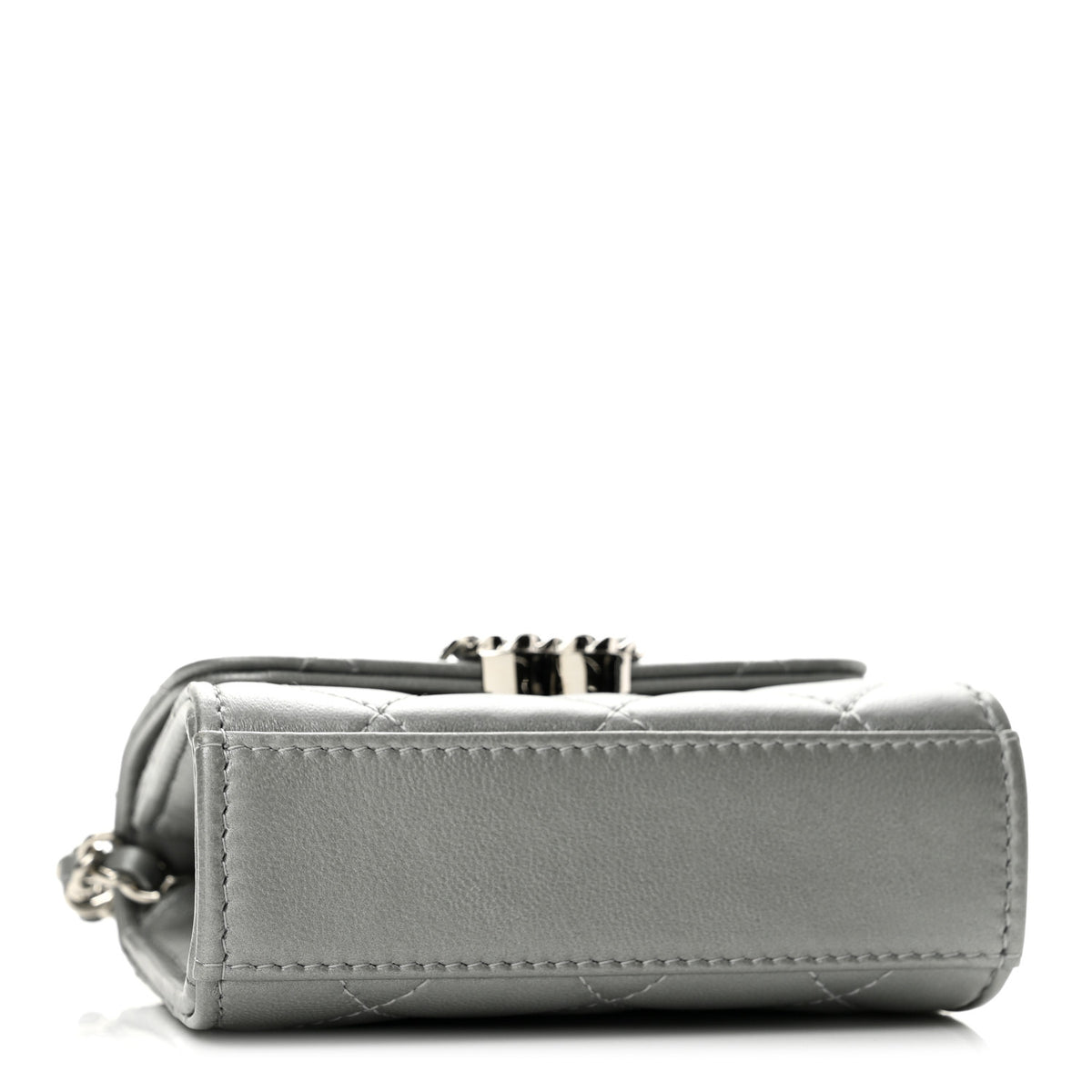 Metallic Lambskin Quilted Mini Chain CC Top Handle Clutch With Chain Silver