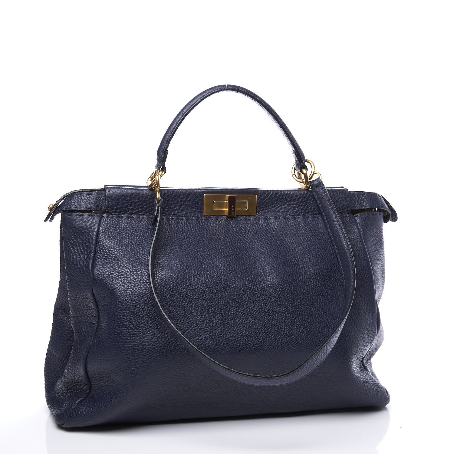 Fendi Cuoio Romano Raffia Selleria Large Peekaboo Iconic Satchel Navy 2 of 9