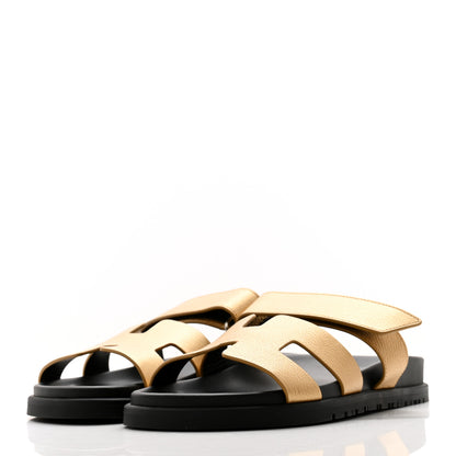 Hermes Metallic Goatskin Womens Chypre Sandals 36 Dore 3 of 10