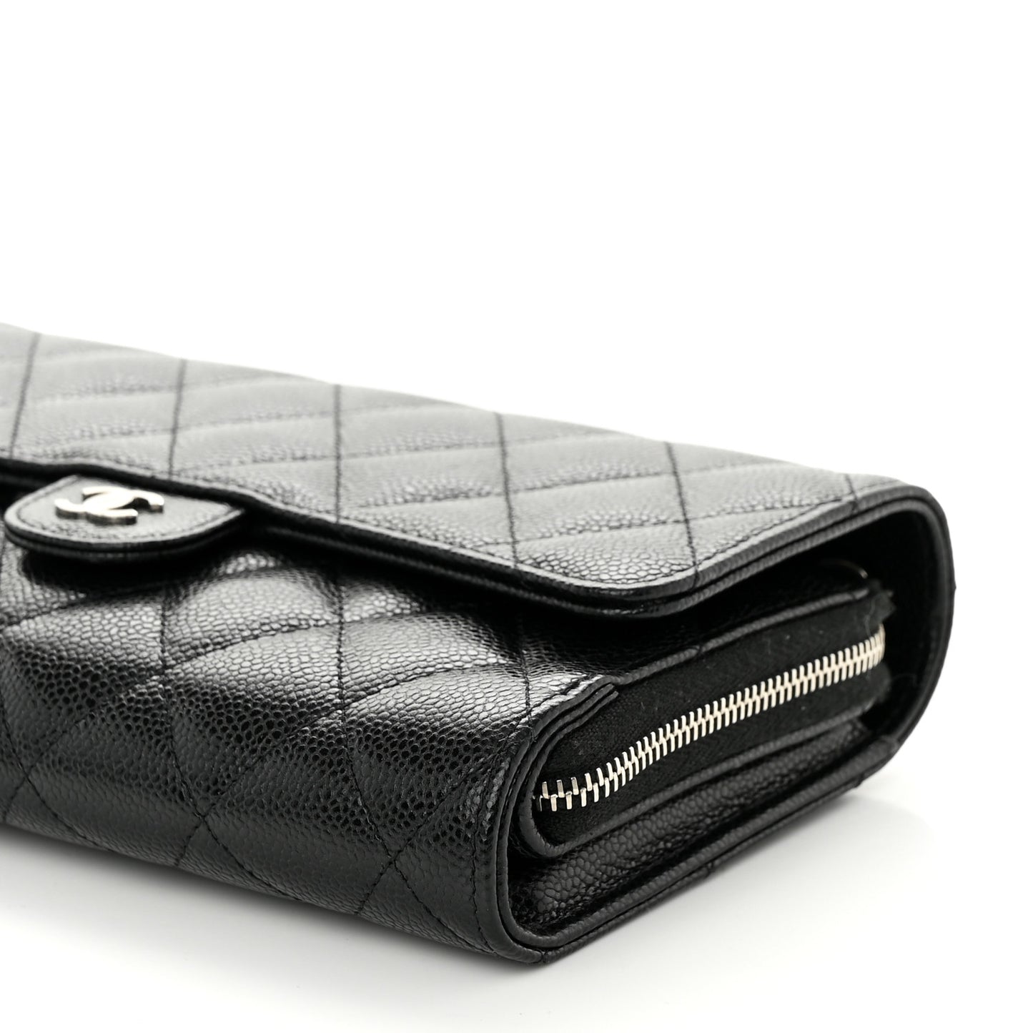 Caviar Quilted Phone Holder Wallet on Removable Chain Black