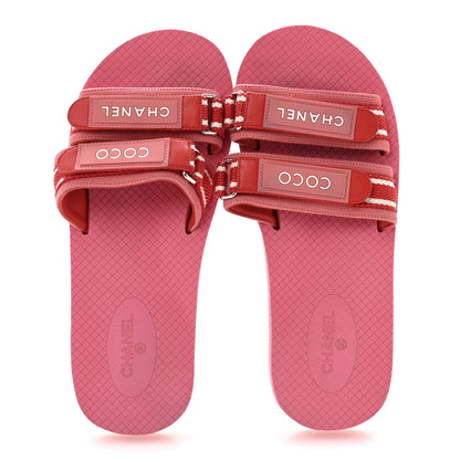 Chanel Fabric Rubber Coco Slides 38 Red 2 of 11