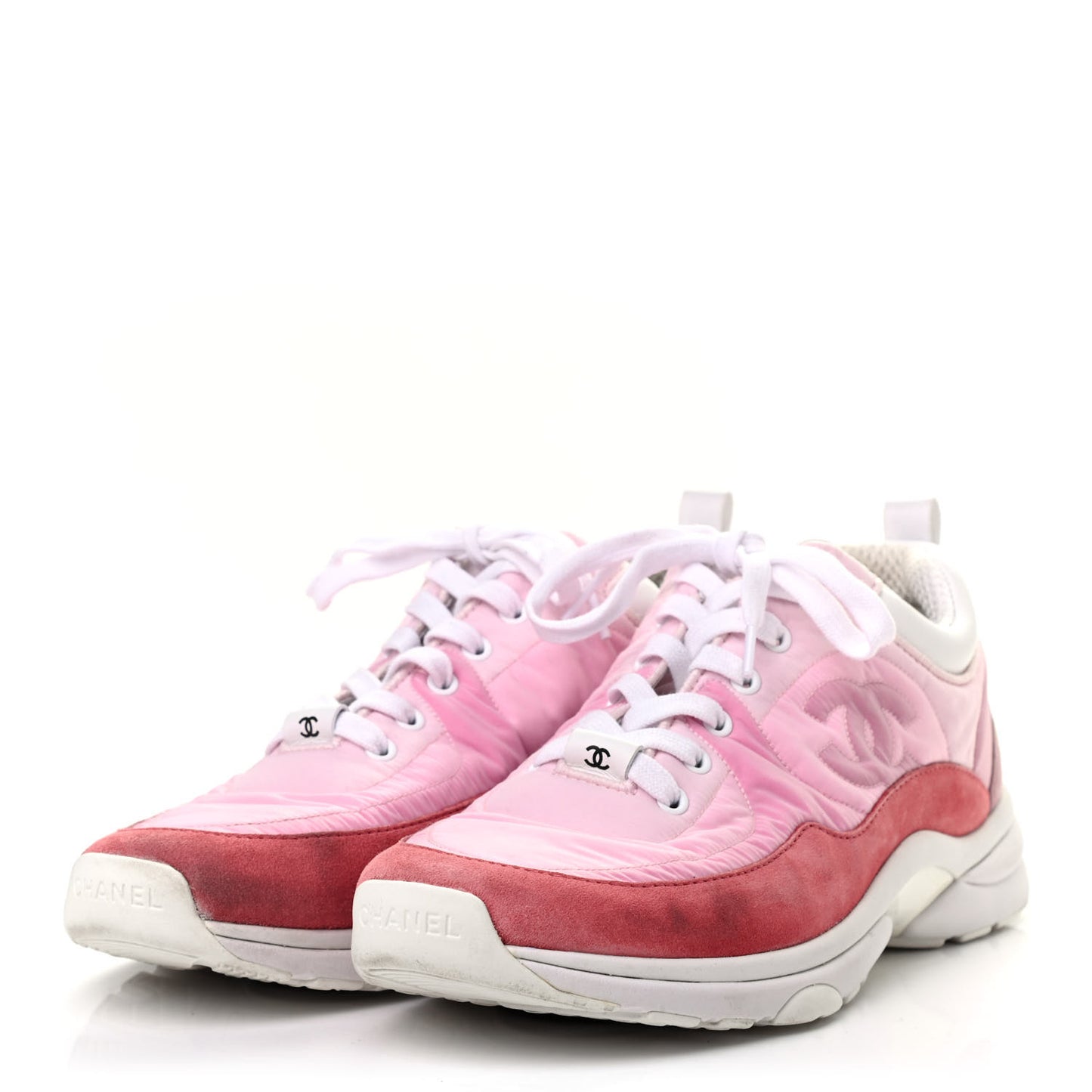 Nylon Calfskin Suede Womens CC Sneakers 39.5 Pink