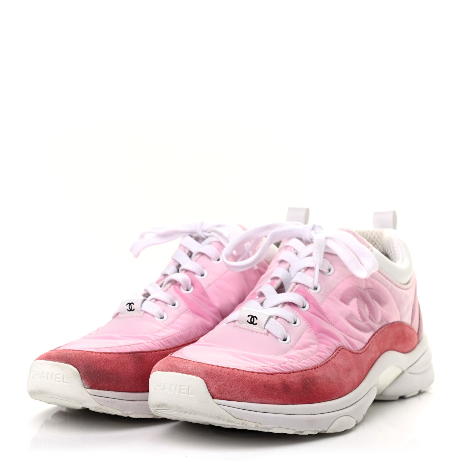 Chanel Nylon Calfskin Suede Womens CC Sneakers 39.5 Pink 3 of 7