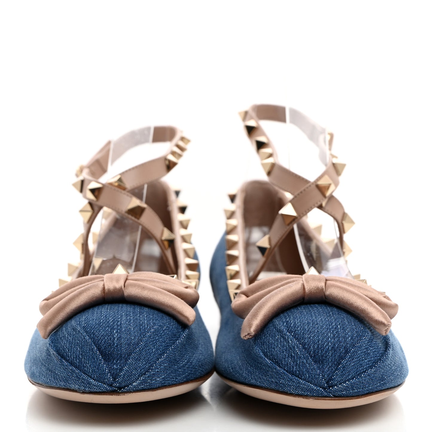 Denim Rockstud Bow Ankle Strap Ballerina Flats 41.5 Blue Rose Cannelle