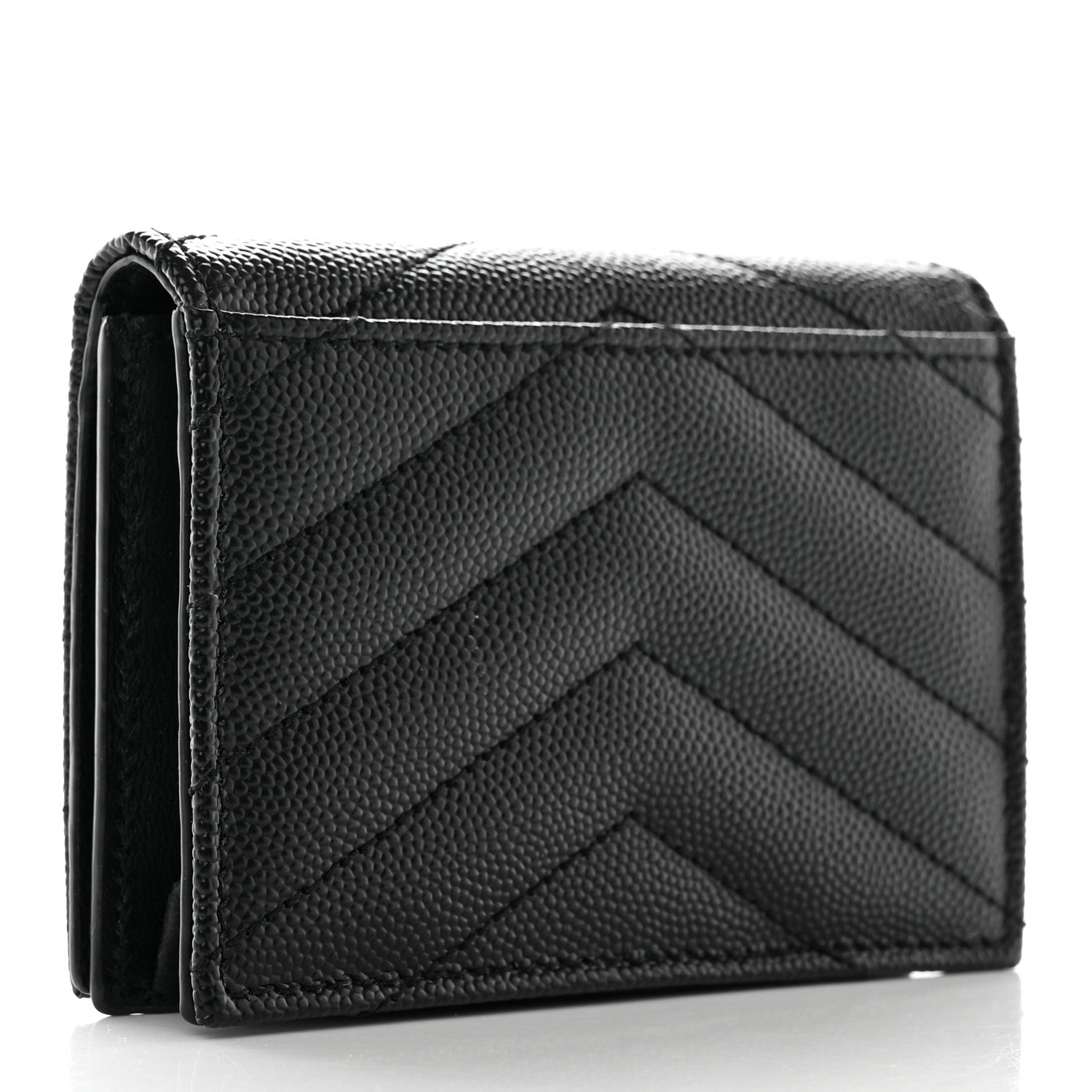 Saint Laurent Grain De Poudre Matelasse Chevron Monogram Flap Card Case Black 3 of 12
