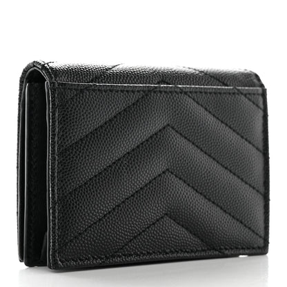 Saint Laurent Grain De Poudre Matelasse Chevron Monogram Flap Card Case Black 3 of 12