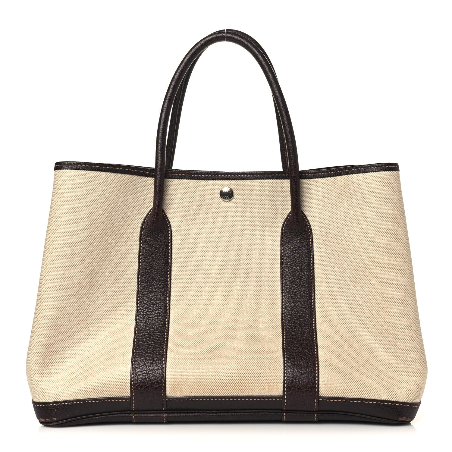 Hermes Buffle Skipper Toile Garden Party 36 MM Tote Marron Fonce 1 of 11