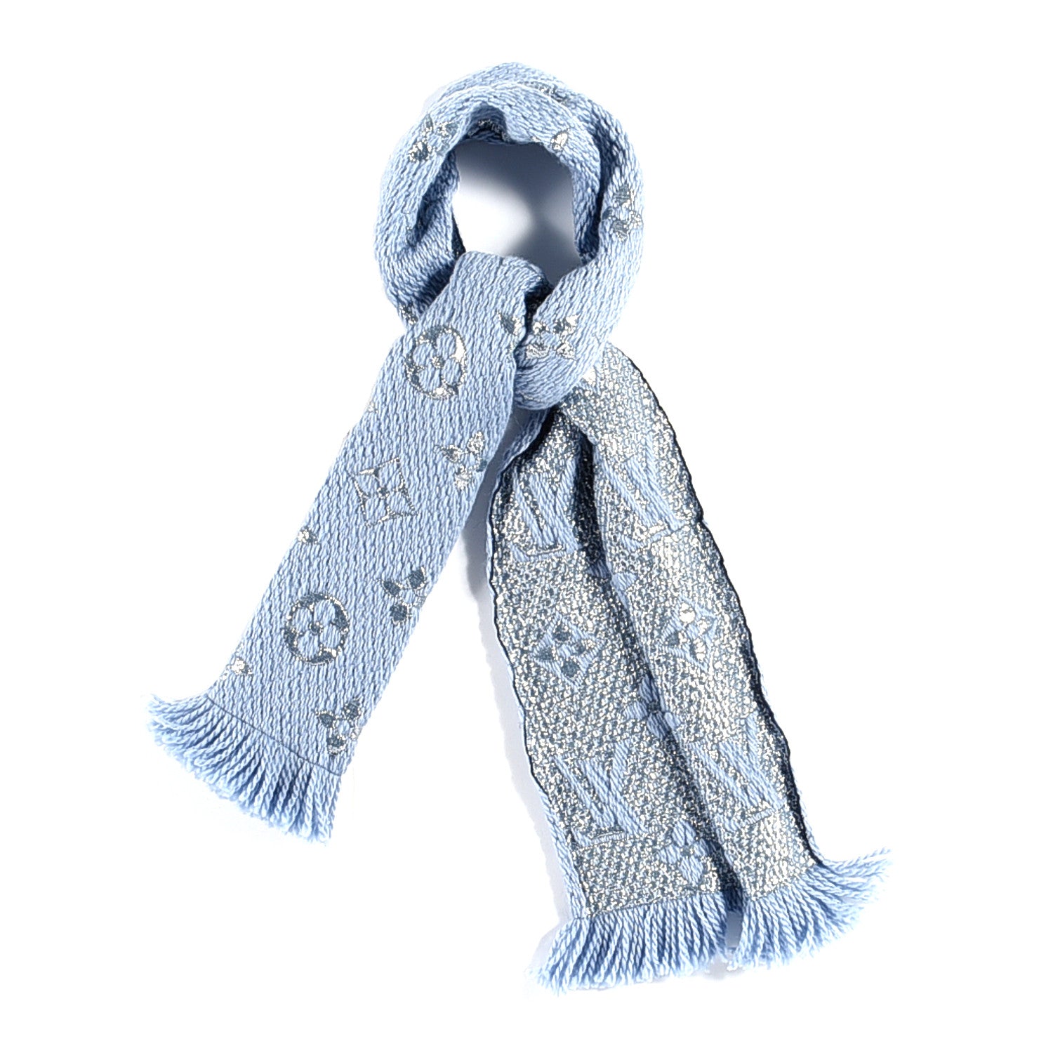Louis Vuitton Wool Silk Logomania Shine Scarf Blue 1 of 6