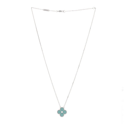Van Cleef & Arpels VAN CLEEF & ARPELS 18K White Gold Diamond Celadon Green Sevres Porcelain Vintage Alhambra Pendant Necklace 2 of 4